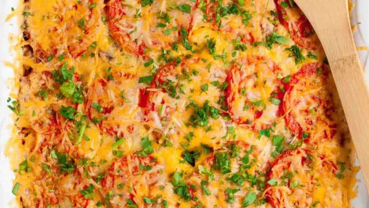 Hash Brown Tomato Breakfast Casserole.