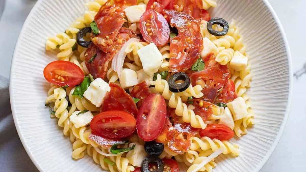 Mediterranean Pizza Pasta Salad.