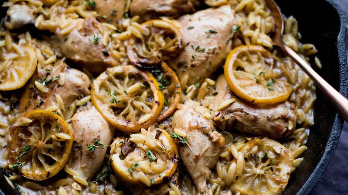 One Pot Lemon Chicken and Thyme Orzo.