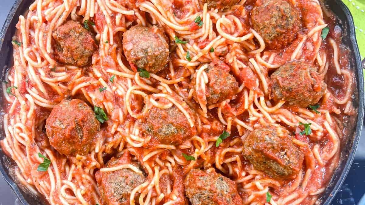 Skillet Spaghetti and Meatballs.