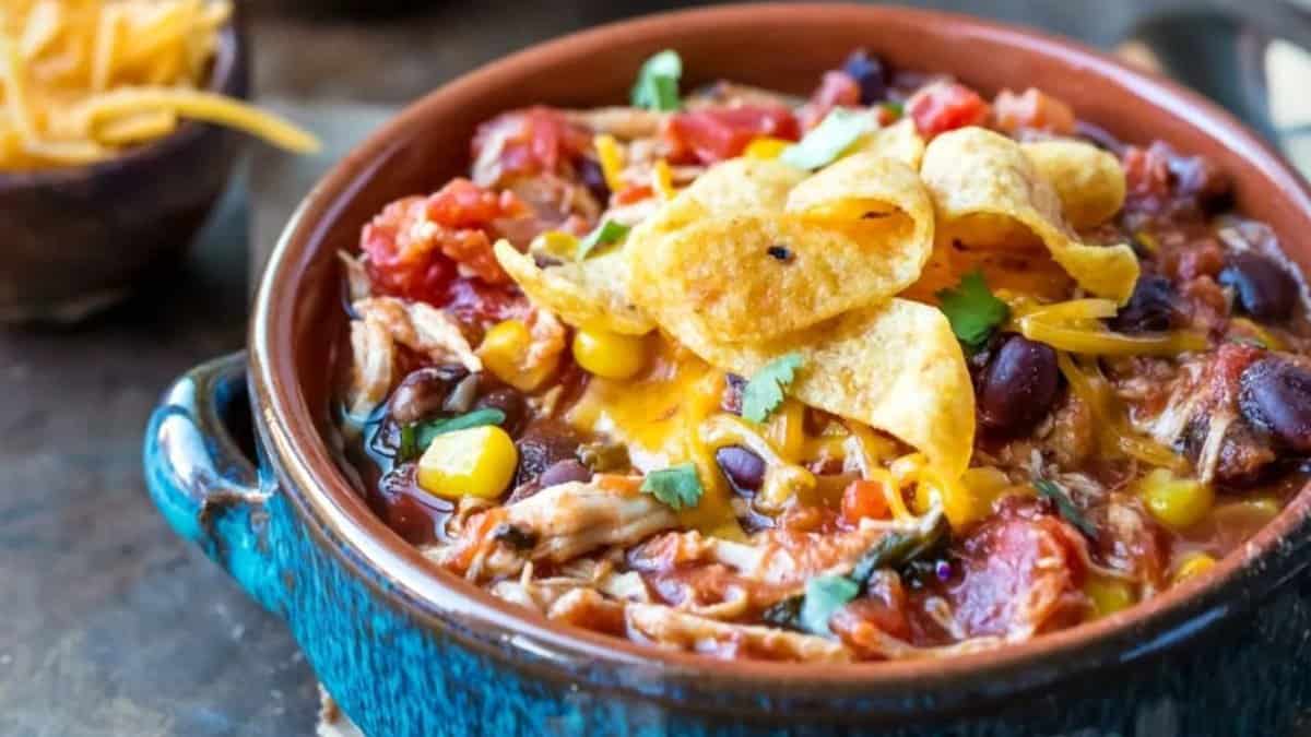 Slow Cooker Chicken Frito Chili.