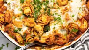 Cheesy tortellini bake.