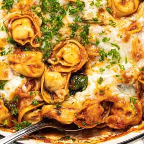 Cheesy tortellini bake.