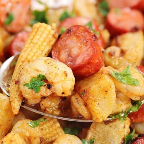 Sheet pan shrimp boil.