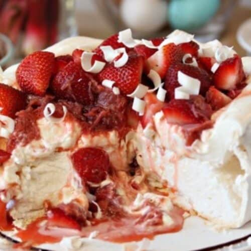 Strawberry rhubarb pavlova.