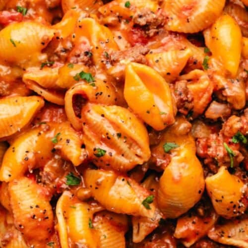 Beef and shells.