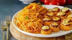 Chicken nugget parmigiana.