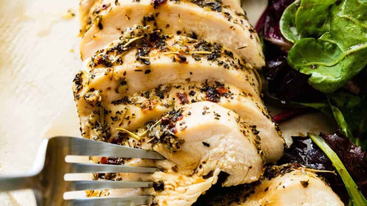 Marinated baked chicken breast.