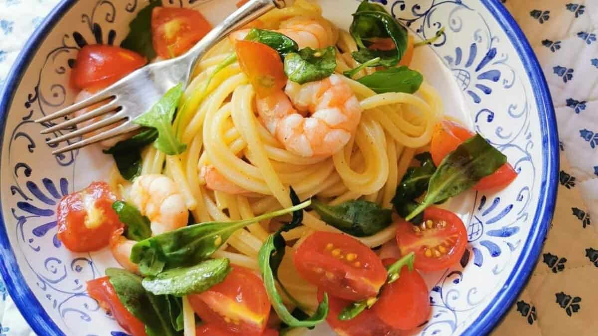 Italian Cold Spaghetti Salad With Shrimp.