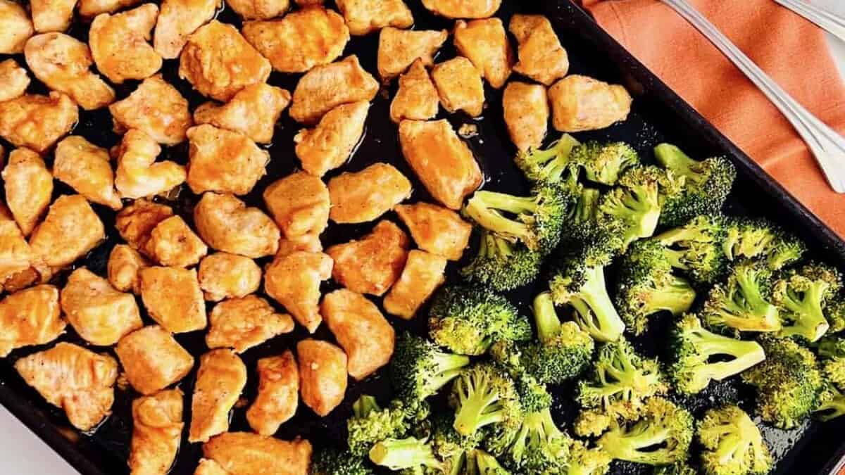 Sheet Pan Buffalo Chicken & Broccoli.