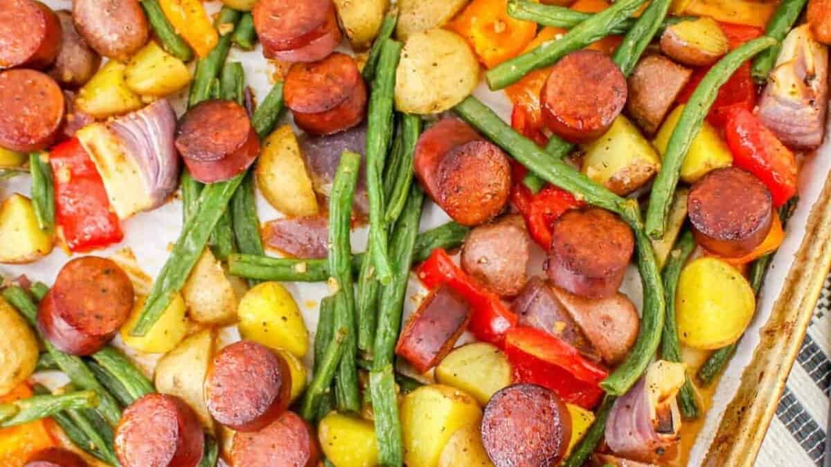 Sheet Pan Cajun Sausage and Vegetables.