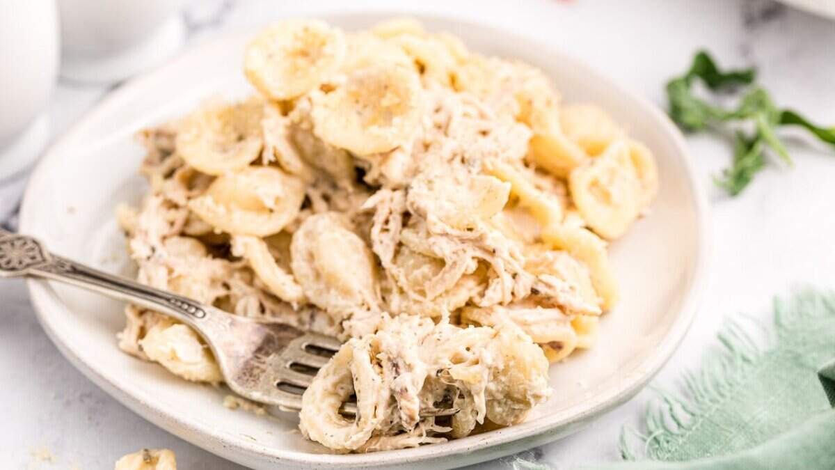 Slow Cooker Boursin Cheese Chicken Pasta.