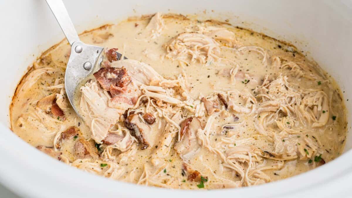 Slow Cooker Chicken with Bacon Gravy.