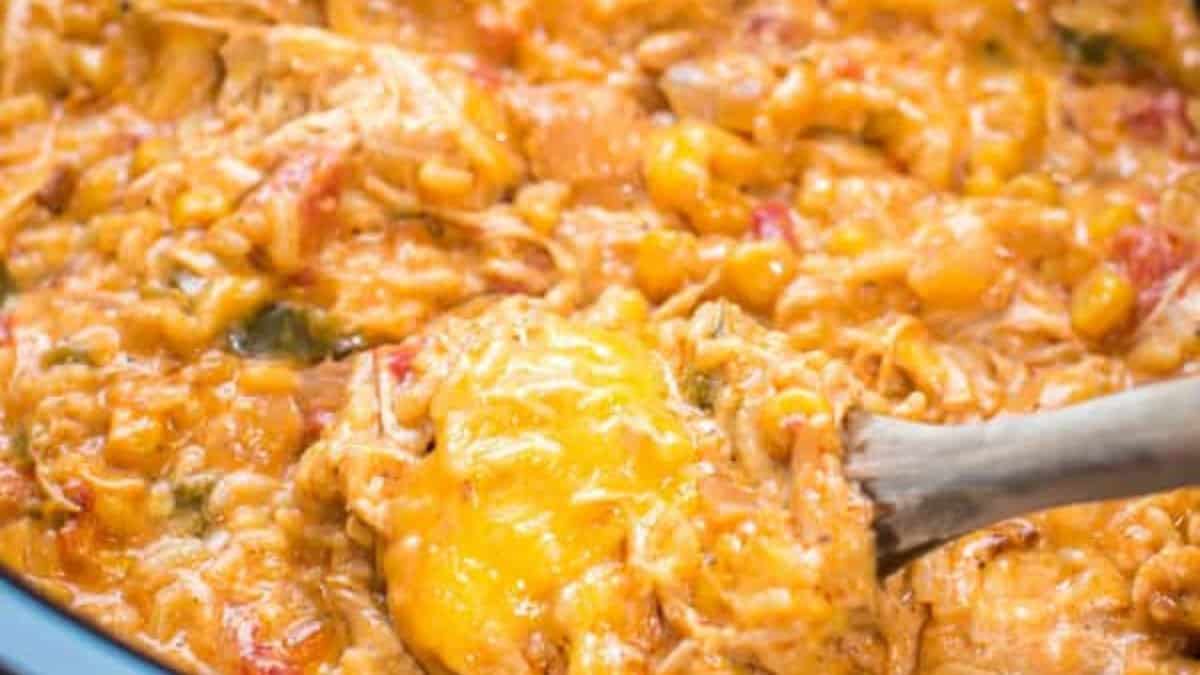 Slow Cooker Fiesta Chicken and Rice Casserole.