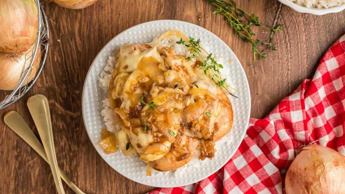 Slow Cooker French Onion Chicken.
