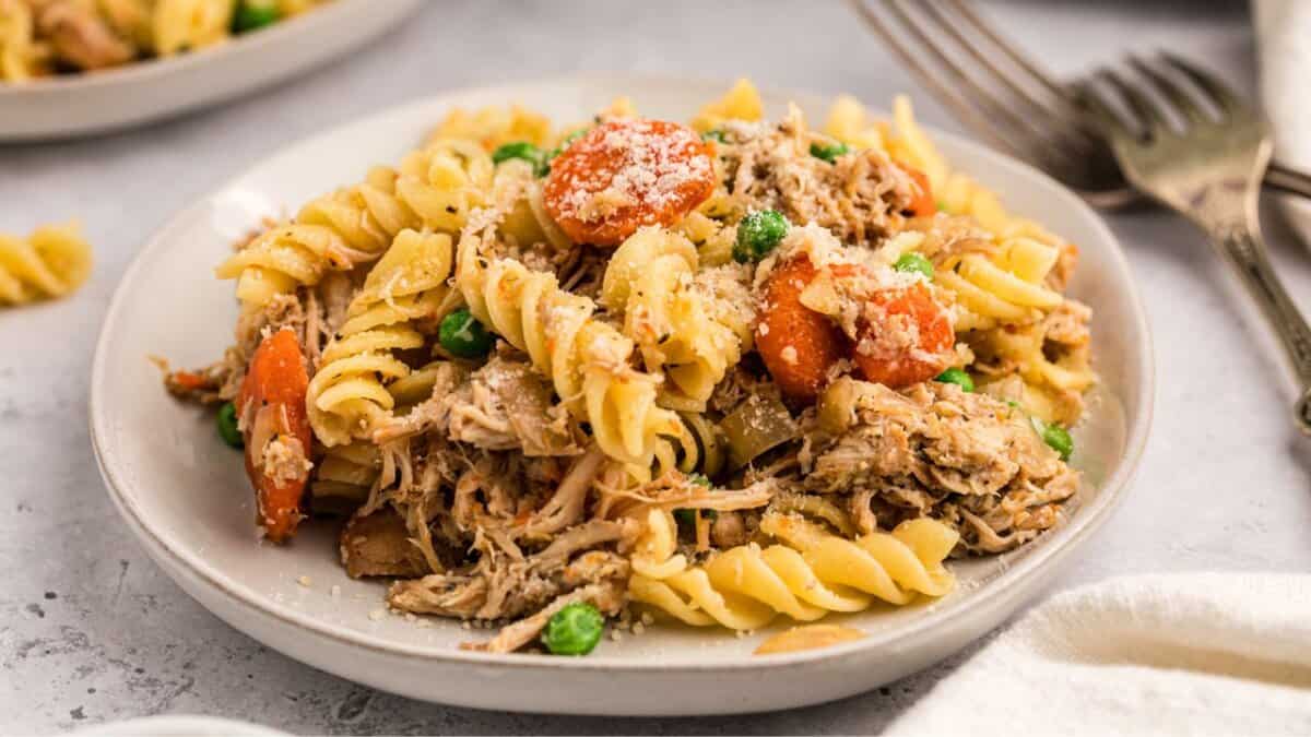 Slow Cooker Garlic Butter Chicken Pasta.