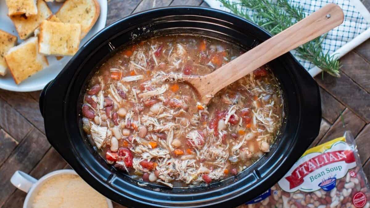 Slow Cooker Italian Chicken Bean Soup.