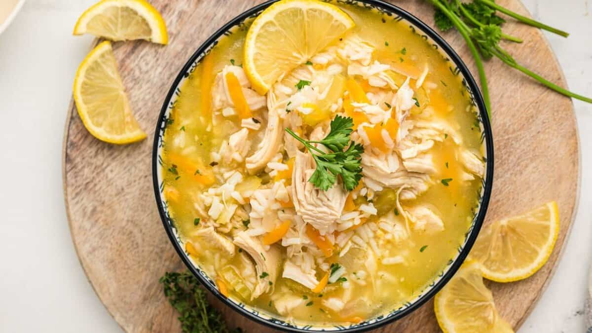 Slow Cooker Lemon Chicken and Rice Soup.