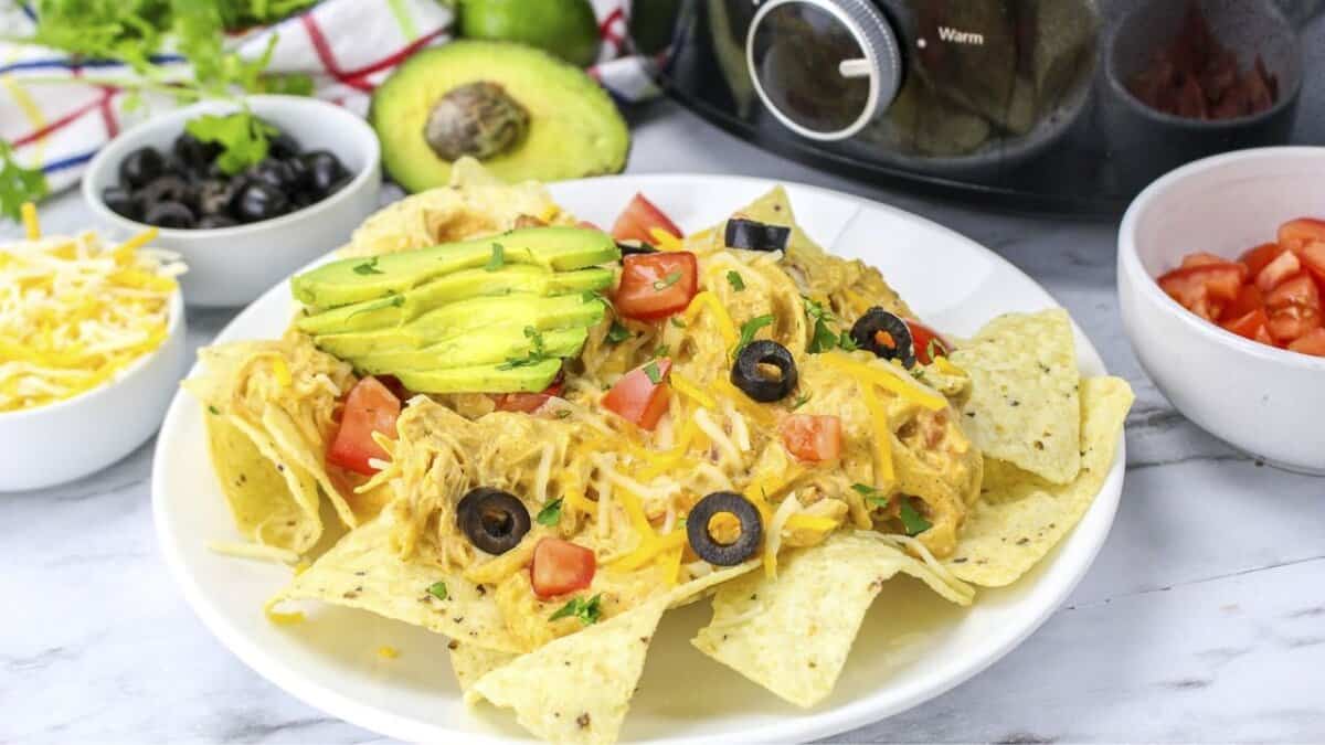 Slow Cooker Queso Chicken.