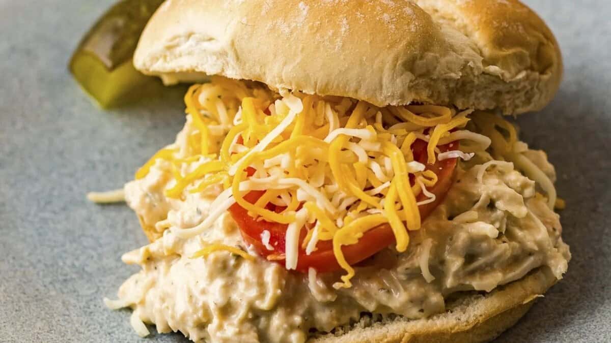 Slow Cooker Ranch Chicken Sandwiches.