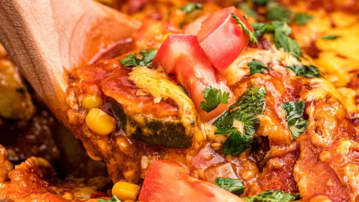 Slow Cooker Vegetarian Enchilada Casserole.
