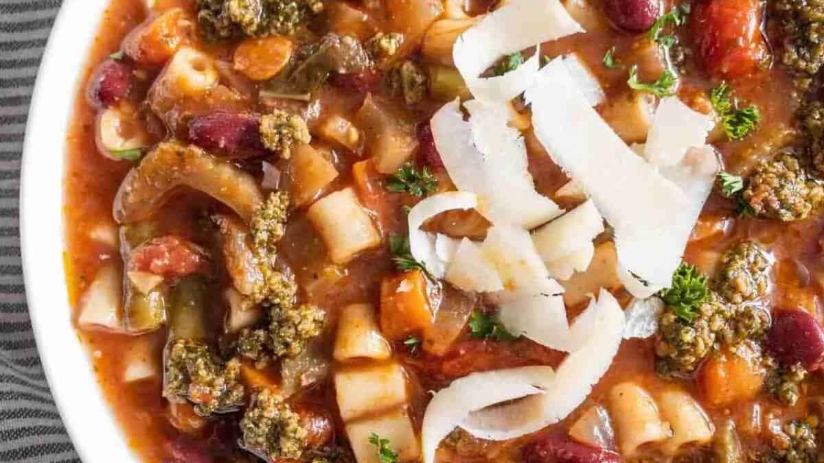 Spicy Pesto Parmesan Slow Cooker Minestrone.
