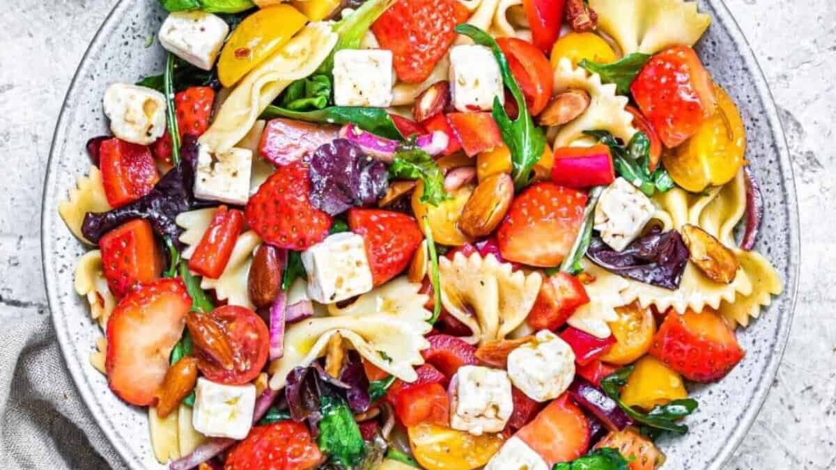 Strawberry Pasta Salad with Balsamic Dressing.