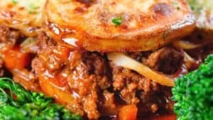 Beef and potato hot pot.