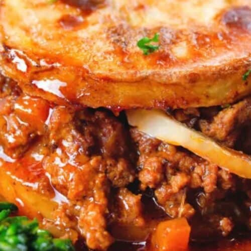 Beef and potato hot pot.