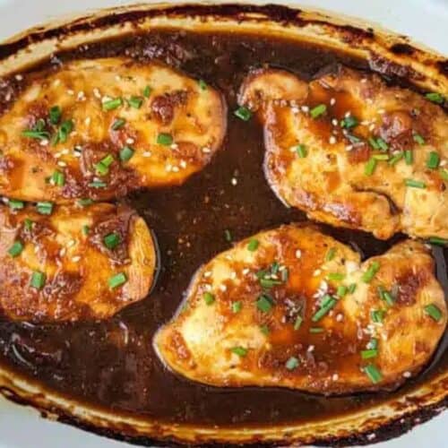 Baked apricot chicken.