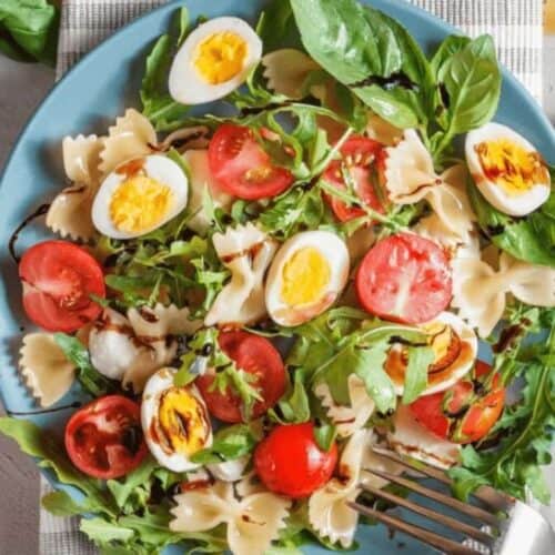 Caprese pasta salad with eggs.