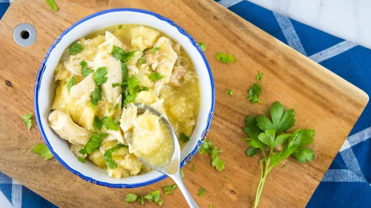 Crockpot Chicken & Dumplings with Biscuits.