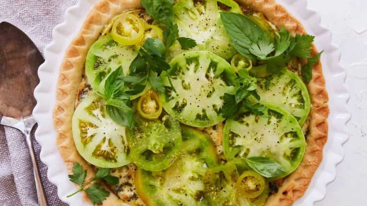 Savory Green Tomato Pie with Homemade Crust.
