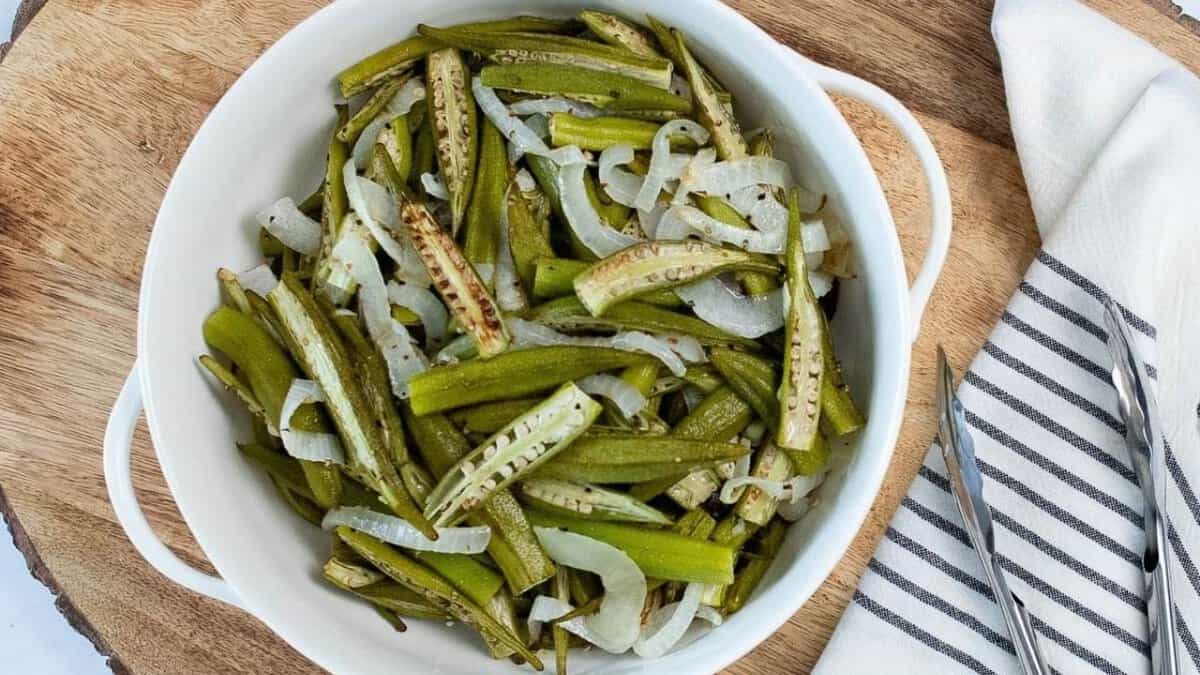 Sheet Pan Roasted Okra and Onions.