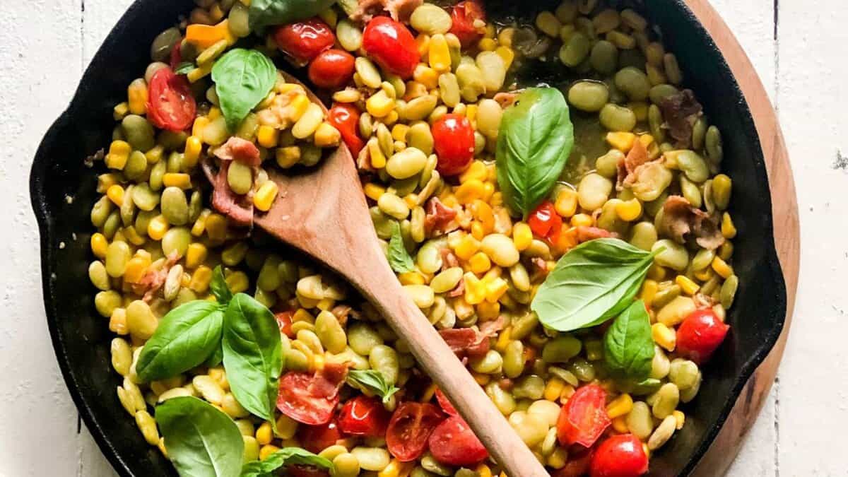 Southern Summer Succotash with Bacon and Tomatoes.