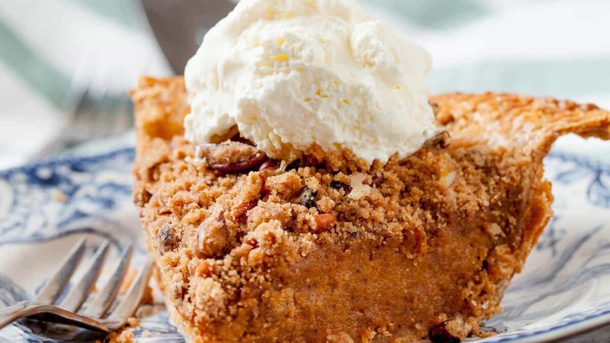 Sweet Potato Pie With Pecan Topping.