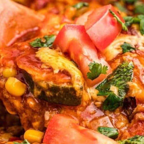 Slow cooker vegeterian enchilada casserole.