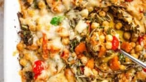 Chickpea pesto bake.
