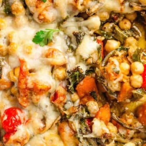 Chickpea pesto bake.