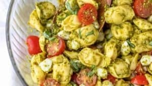 Pesto tortellini pasta salad.
