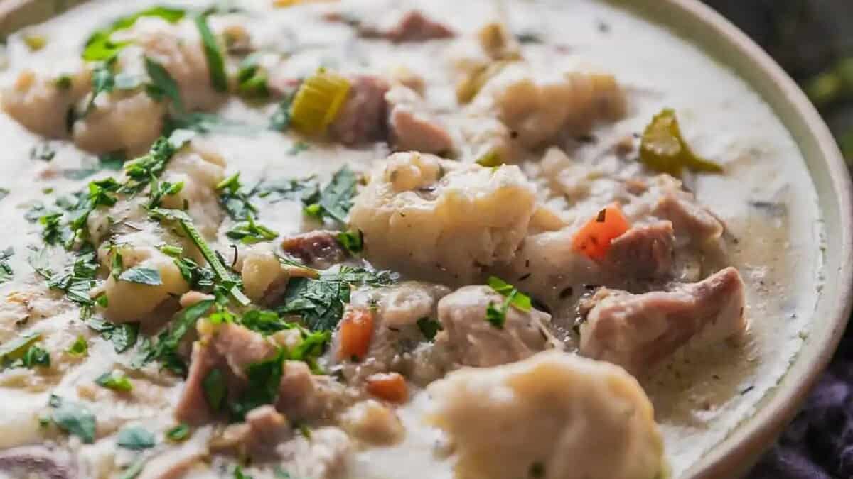 Dutch Oven Chicken and Dumplings.