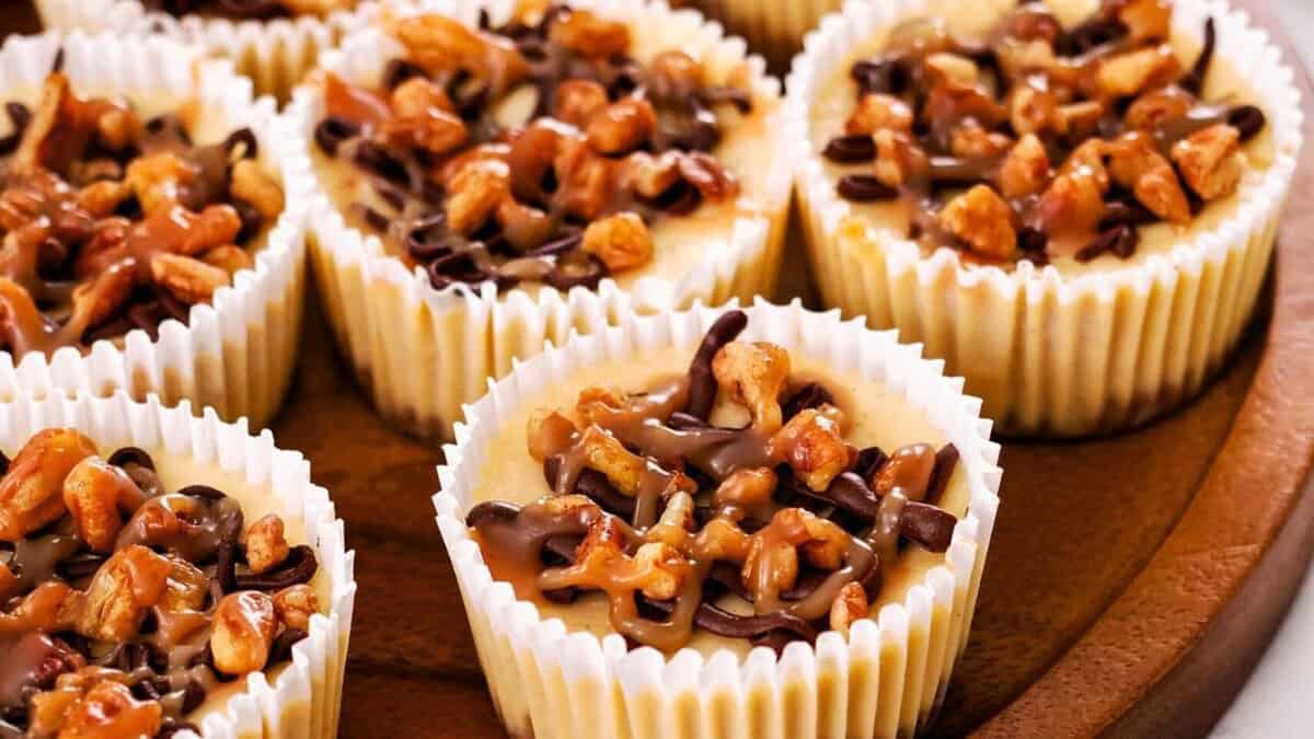 Mini Turtle Cheesecakes.
