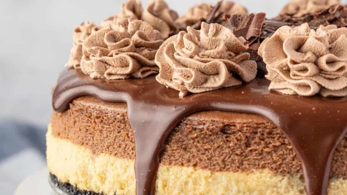 Close up of mocha cheesecake.