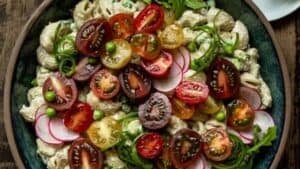 Roasted garlic blue cheese pasta salad.
