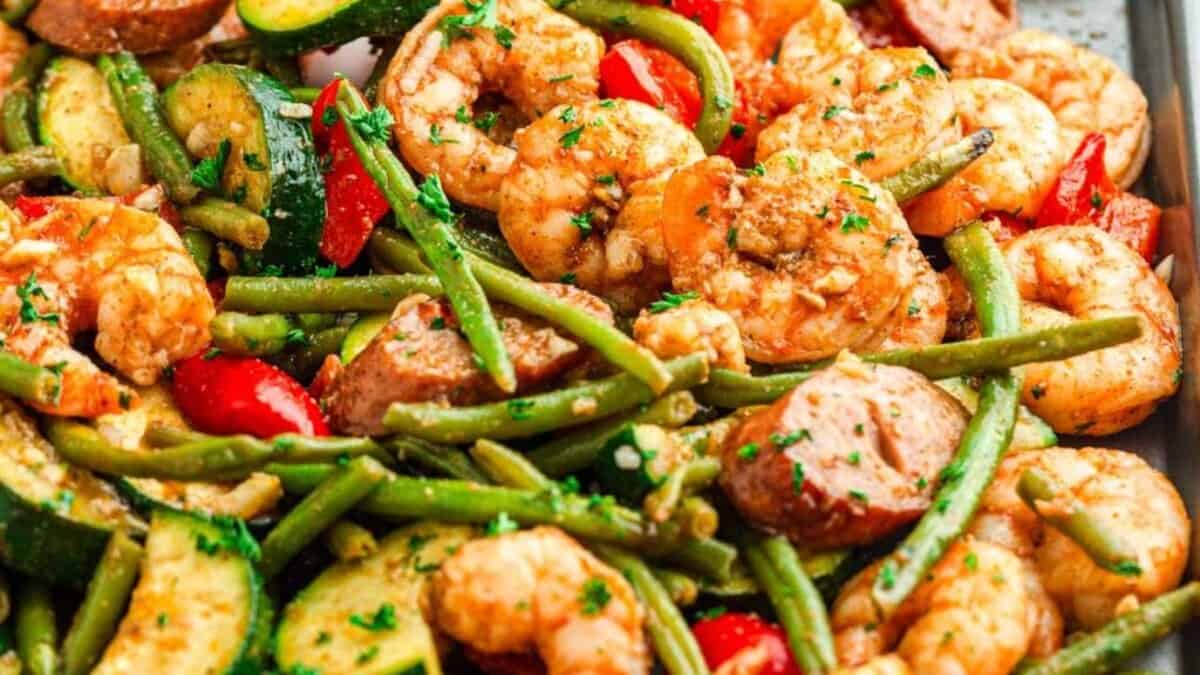 Sheet Pan Cajun Shrimp and Sausage  Dinner.