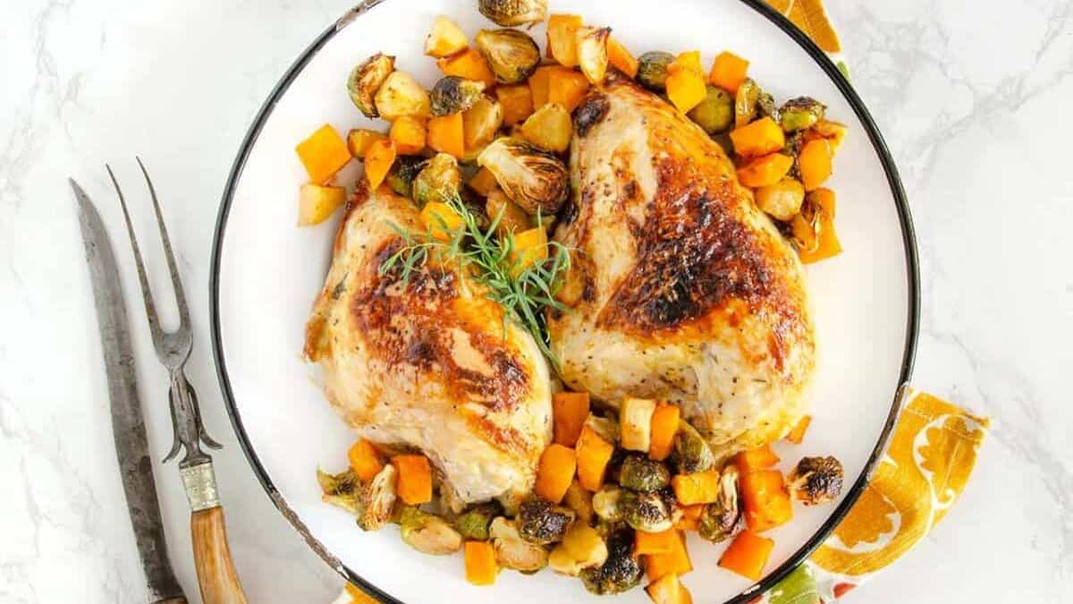 Sheet Pan Honey Mustard Chicken and Vegetables.