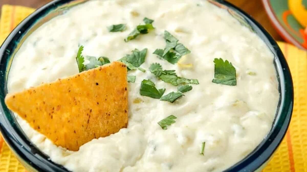 Slow Cooker White Queso Green Chile Dip.