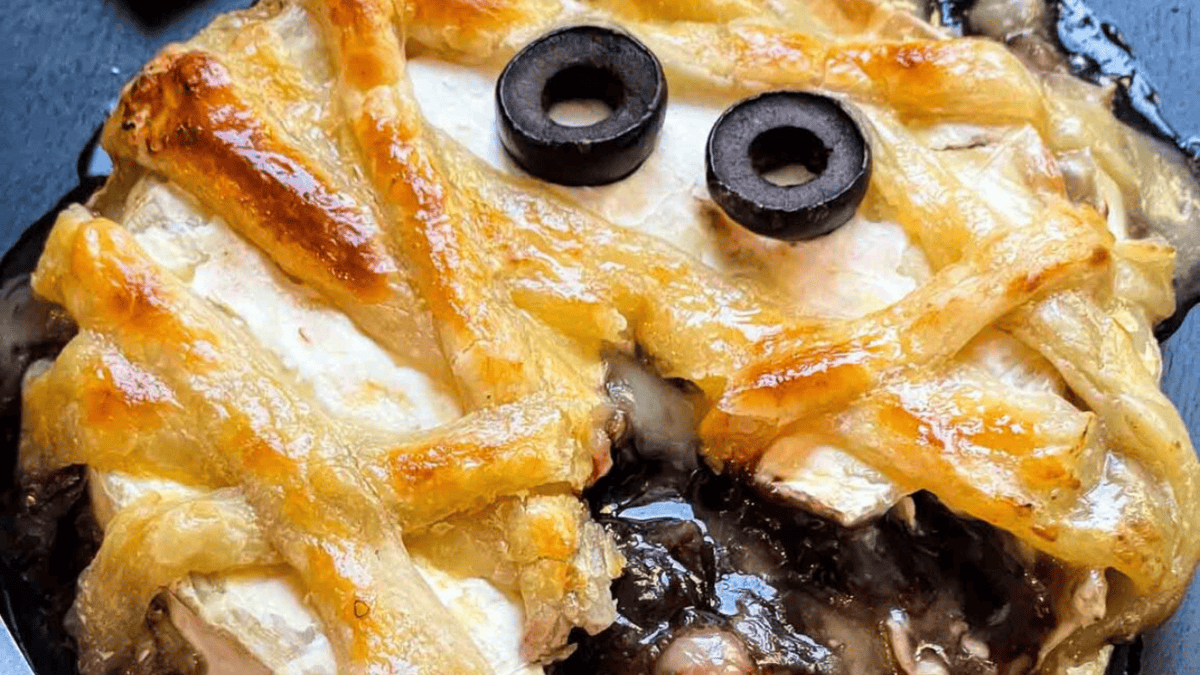 Halloween Mummy Wrapped Baked Brie.