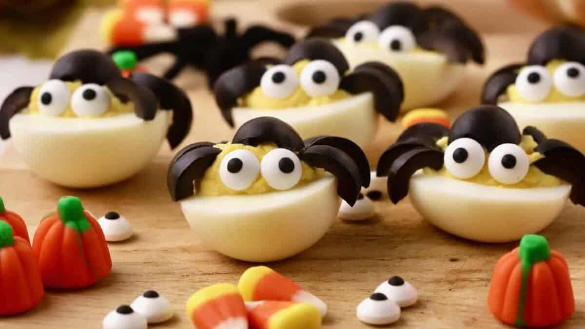 Halloween Spooky Spider Deviled Eggs.