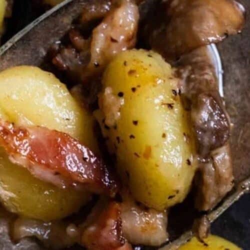 Gnocchi with bacon and mushrooms.